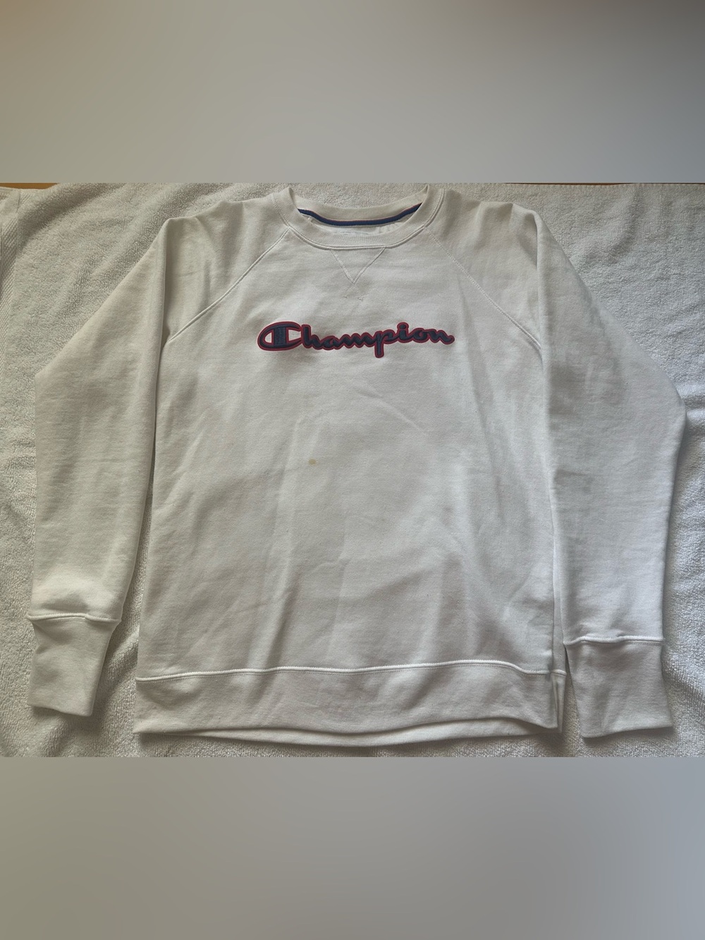 Champion White Sweatshirt with Red & Navy Logo Trim